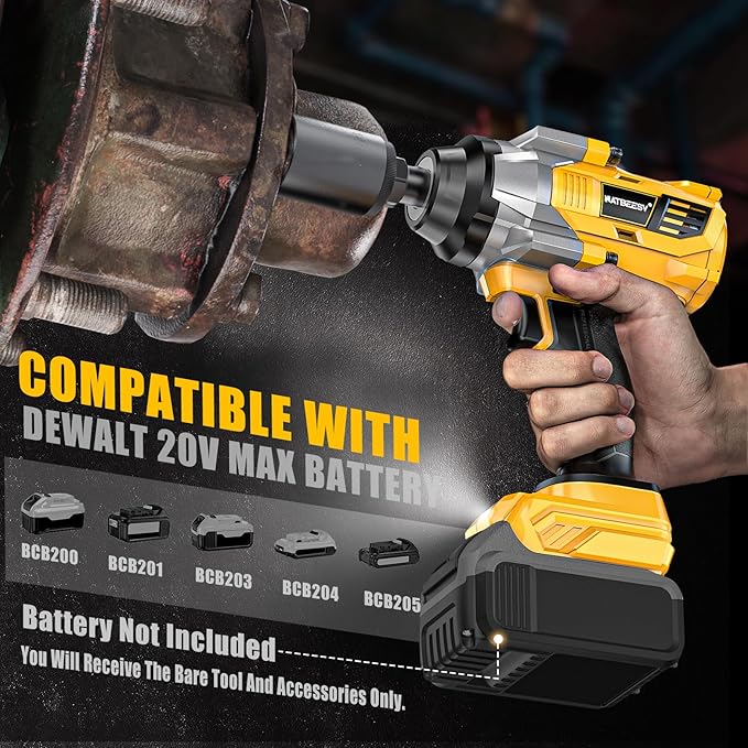 Impact Wrench Compatible with DeWalt 20V MAX Battery: 1/2 Inch Hog Ring Impact Driver High Torque - 1360N.m/1000Ft-lbs Cordless Impact Gun - Brushless Motor with LED Light - Tool Only