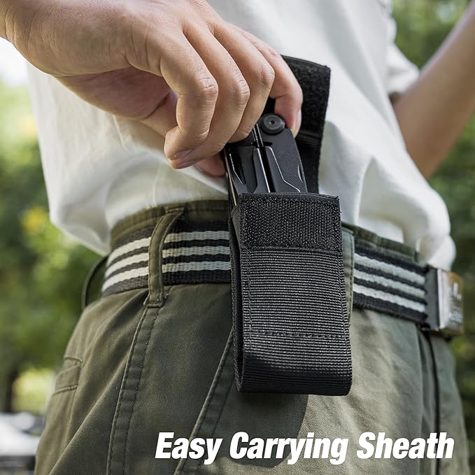 FLISSA 15-in-1 Multi-tool Pliers with Sheath, Portable Pocket Knife with Safety Locking System, Belt Clip and Sheath for Outdoors, Survival, Camping, Fishing, Hunting