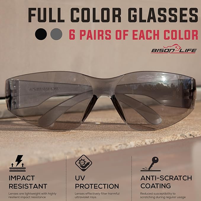 BISON LIFE Keystone Color Lens Safety Glasses | Anti Scratch | Impact Resistance | ANSI Z87.1 Standard | UV 400 Protection