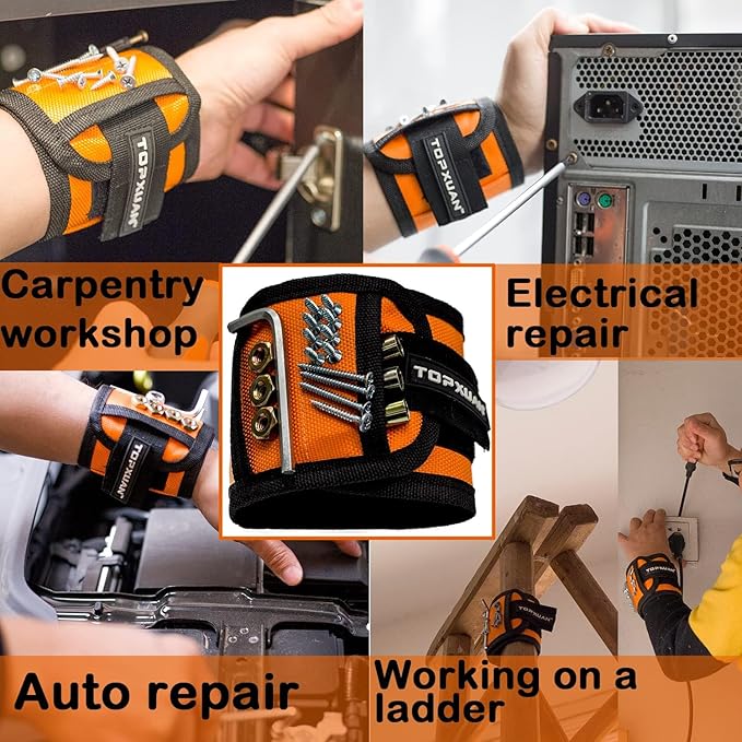 Magnetic Wristband for Tools Holder Wrist Magnets 15 Magnets for Carpenter DIY Handyman Compatible with Screws Nails Drilling Bits Woodworking Tools for Men Gifts for Men