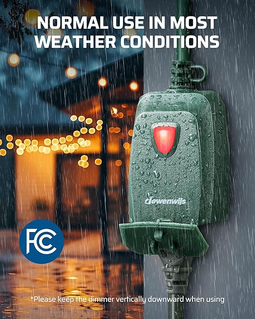 DEWENWILS Outdoor Dimmer for String Lights, Remote Dimmer Switch, Weatherproof Dimmer Plug, 100FT Range, Compatible with Dimmable LED/Tungsten Bulbs, FCC Certified