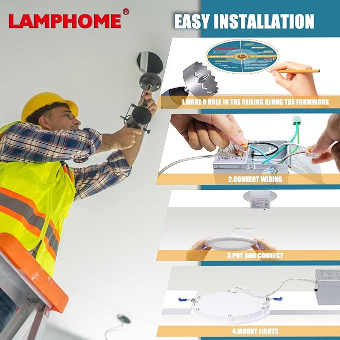 6-Pack of 4-Inch Slim LED Recessed Lights with Junction Box, Adjustable Color Temperatures (2700K-5000K), 9W Equivalent to 75W, Dimmable, 950LM Brightness - ETL and Energy Star Certified