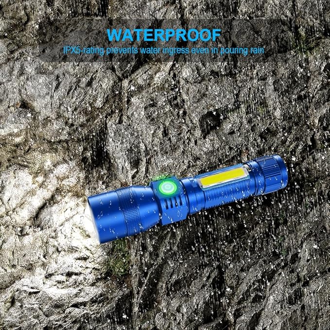 UV Flashlight Black Light, 2-Pack USB Rechargeable Blacklight Flashlight with Magnetic - Side Work Light, 7 Modes, Zoomable, Waterproof – LED Torch for Mechanics Pet Urine Stains Detector,Blue