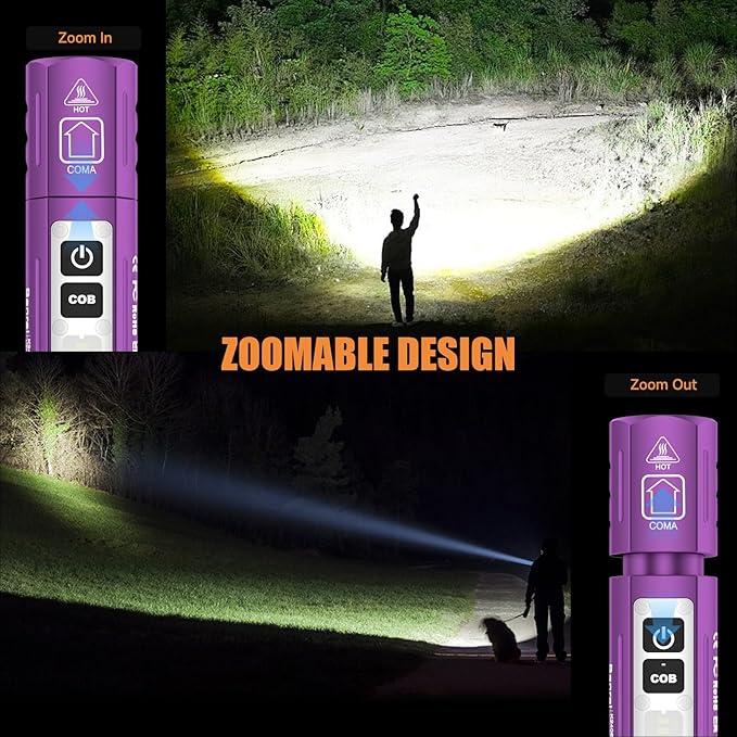 Rechargeable Tactical Flashlights High Lumens - Super Bright Small Powerful LED Magnetic USB C Flashlight, 8 Modes, Dual Button Waterproof Pocket Flash Light for Emergency, Car (1, Purple)
