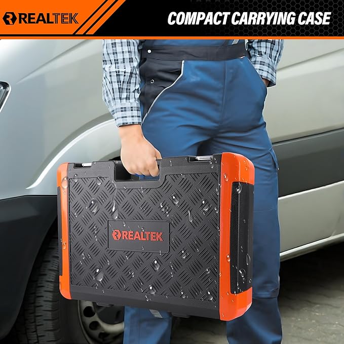 REALTEK 178 Pieces Socket Wrench Set 1/4"3/8"1/2",CR-V Metric Wrench Set with Extension Bar,Quick-Release Ratchet Wrench with Bit Socket Set for Auto Repairing,Household and Workshop,Durable Tool Box