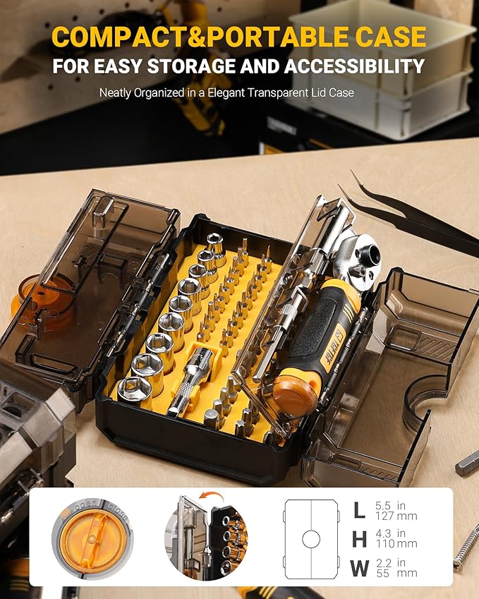 78 PCS Ratcheting Screwdriver Set Ratchet Wrench Socket Set, with Magnetic Precision Screwdriver Set, Portable, Repair Tool Kits, Double-Layer Design for Computer/Bike/Car/Electronics