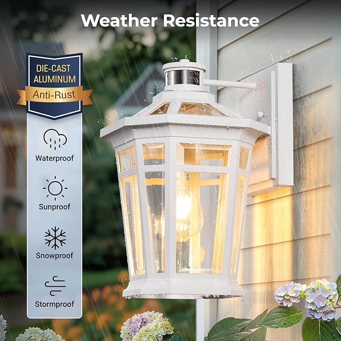 VIANIS White Large Adjustable Sensitivity Motion Sensor Outdoor Lights, Exterior Lighting Fixtures, Aluminum Outdoor Wall Light Waterproof Anti-Rust, Outdoor Lanterns for Front Porch Patio, Entryway