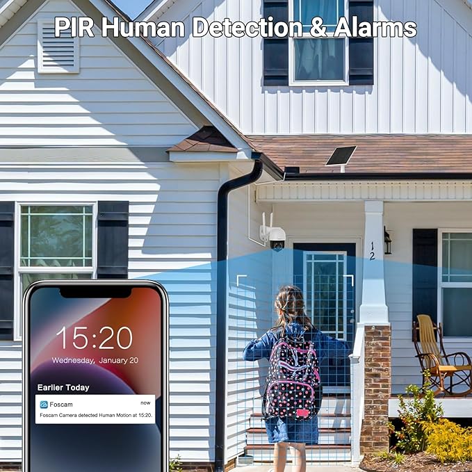 FOSCAM Solar Security Cameras Wireless Outdoor, 4MP 5000mAh Battery Powered WiFi Camera for Home Surveillance with Spotlights,Remote PT Control,PIR Human Detection,Color Night Vision,2-Way Audio,IP65