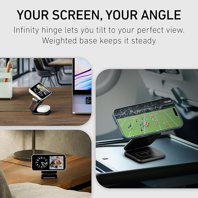 Peel 3-in-1 Wireless Charging Stand – Qi2 Certified Fast Charger, Compatible with MagSafe iPhone 16/15/14/13/12, Apple Watch & AirPods, Ultra-Slim Foldable Design, USB-C Cable – Black