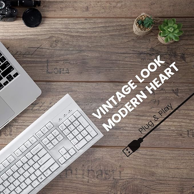 Perixx PERIBOARD-106 US W, Performance wired keyboard - 20 Million Key Press Life - Full Size 17.9"x6.6"x1.7" - White