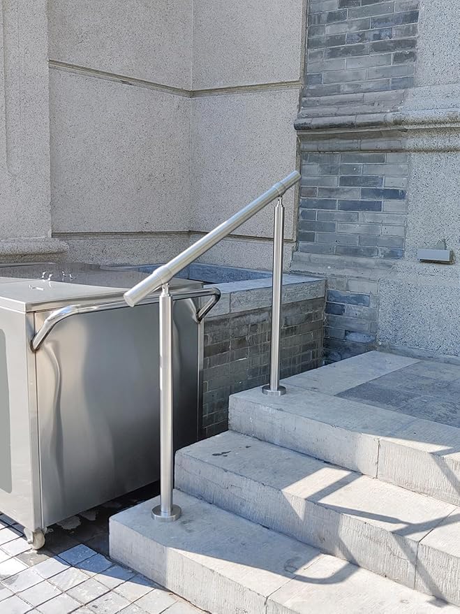 Outdoor 3 Step Handrail, DIY 304 Stainless Steel Transitional Hand Rails with Installation Kit, Silver Porch Stair Railing for Concrete Brick or Wooden Steps, 39 x 36 Inch