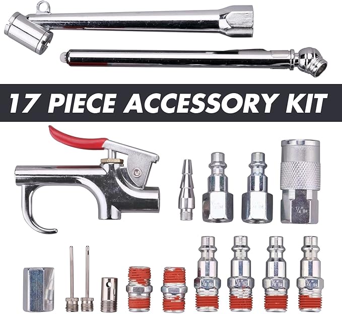 WYNNsky 3/8" X 25ft PVC Air Compressor Hose Kit With 17 Piece Air Tool and Air Compressor Accessories Kit
