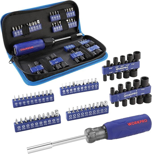 WORKPRO 61PC Magnetic Screwdriver Bits & Nut Driver Set with Organizer Bag, DIY Tools & Equipment for Men Women Mechanic, Herramientas Tool Bit Kit Home Improvement Gift, Metric & SAE