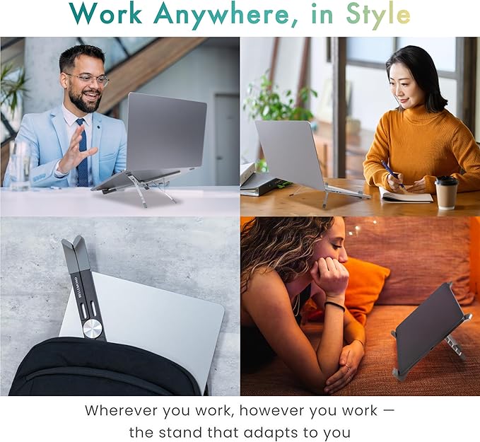 BELLEMOND | Adjustable Laptop Stand – Lightweight Aluminum Riser with 5 Height Levels | Foldable, Ventilated X-Frame Design | Designed in Japan | Fits Laptops & Tablets up to 17.3” | Space Silver