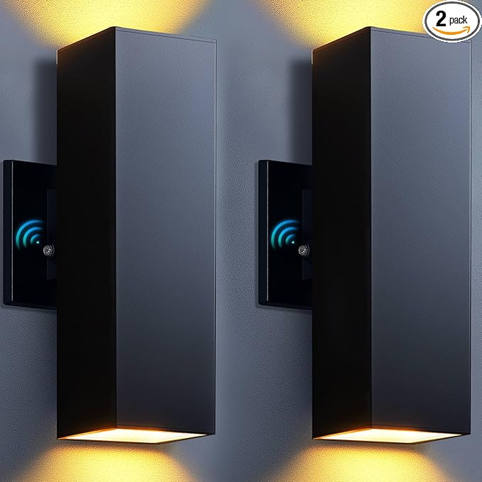 KIZON Outdoor Wall Lights with Dusk to Dawn Sensor 2 Pack, Aluminum Outdoor Light Fixture with LED Bulbs, Waterproof Up and Down Lights for House Porch Doorway, ETL Listed