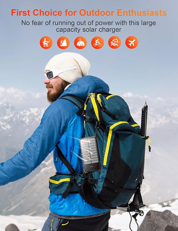 Solar Charger Power Bank, 40000mAh Portable Phone Charger Built in 4 Cables with USB C in/Output, PD 20W Fast Charging Portable Charger, External Battery Pack with Dual Bright Flashlights