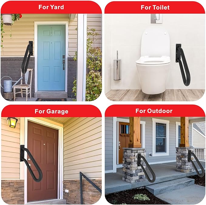 2Pcs Handrail for 1-3 Steps,U Shaped Black Elderly Safety Grab Bar for Stairs Wall Mounted Hand Railing for Outdoor Garage Entry Interior or Exterior Stairway