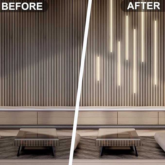 Gaahing 8pcs Recessed Linear Lighting Fixtures 200"/5.08M, 3000K Warm White LED Strip Light Kit with Touch Control & Self-Adhesive – Easy Installation for Slat Wall Panels, Under Cabinet