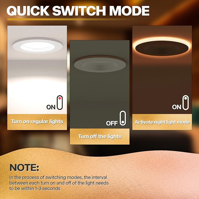 24 Pack 5/6 Inch LED Can Lights with Night Light, 5CCT Retrofit Recessed Lighting Selectable 2700K-6000K Dimmable, 12W=75W, 1200LM Downlight with Metal Smooth Trim - ETL and Energy Star