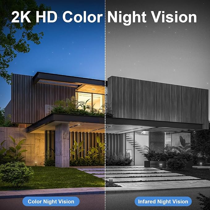 Home Security Cameras Wireless Outdoor, Outdoor Camera Wireless WiFi, 360 Camera Solar Powered, PTZ, PIR Sensor, 2K HD Color Night Vision, 2-Way Talk, IP66 Waterproof, 2 Pack