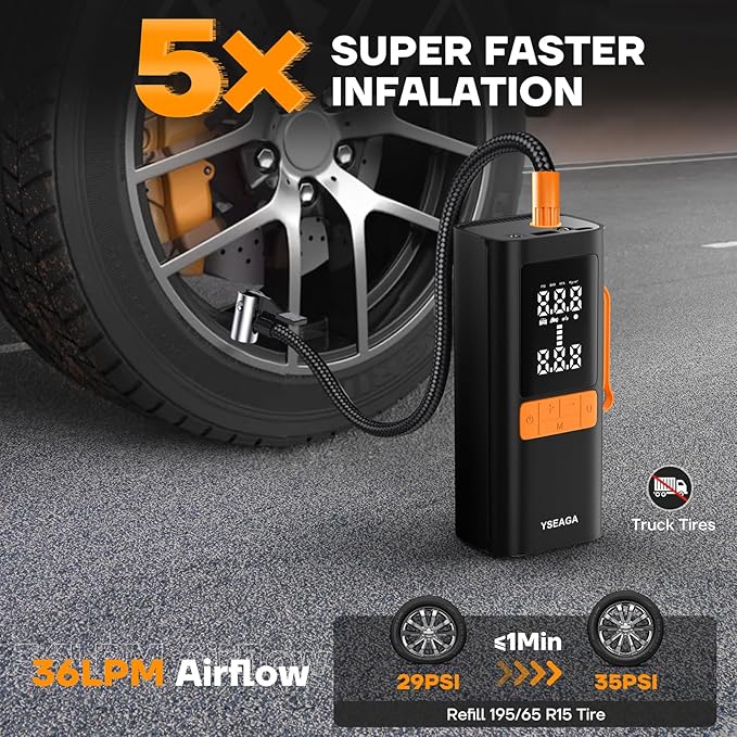 Tire Inflator Portable Air Compressor, 150PSI&12V DC Air Pump for Car Tires, Portable Tire Inflator with LED Light/Digital Pressure Gauge/Auto Shut-off,5x Faster Inflate/Deflate for Car,Moto,Bike,Ball