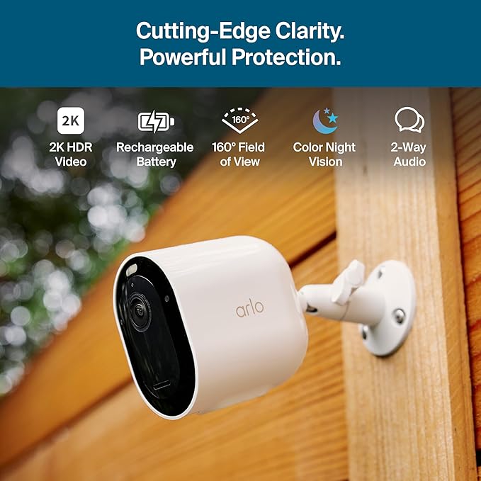 Arlo Pro Security Camera (6th Gen - 2025 Release) - 2K HDR, Battery Power, Event Captions, Emergency Response, 1-Month Trial of Secure Plan, 160° Field of View, Dual-Band WiFi, Spotlight, 2 Cam, White
