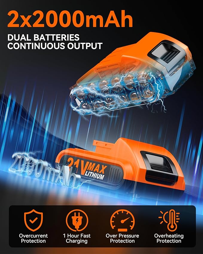 Drill, 21V Cordless Drill with Dual 2.0Ah Power Pack and Charger, Electric Power Drills Set, 3/8 Inch Chuck, 25+1 Torque, 2 Speed 29 Accessories Tool for DIY, Gifts