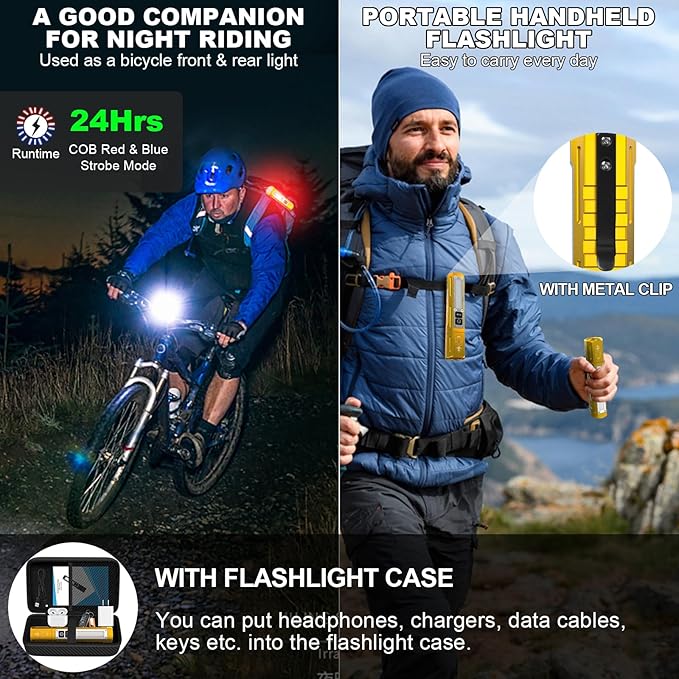 Rechargeable Flashlights High Lumens - Super Bright Small Pocket Magnetic Flashlight, 8 Modes LED Tactical Flash Light, Dual Button Powerful Flashlight for Camping (2, Yellow Gold)