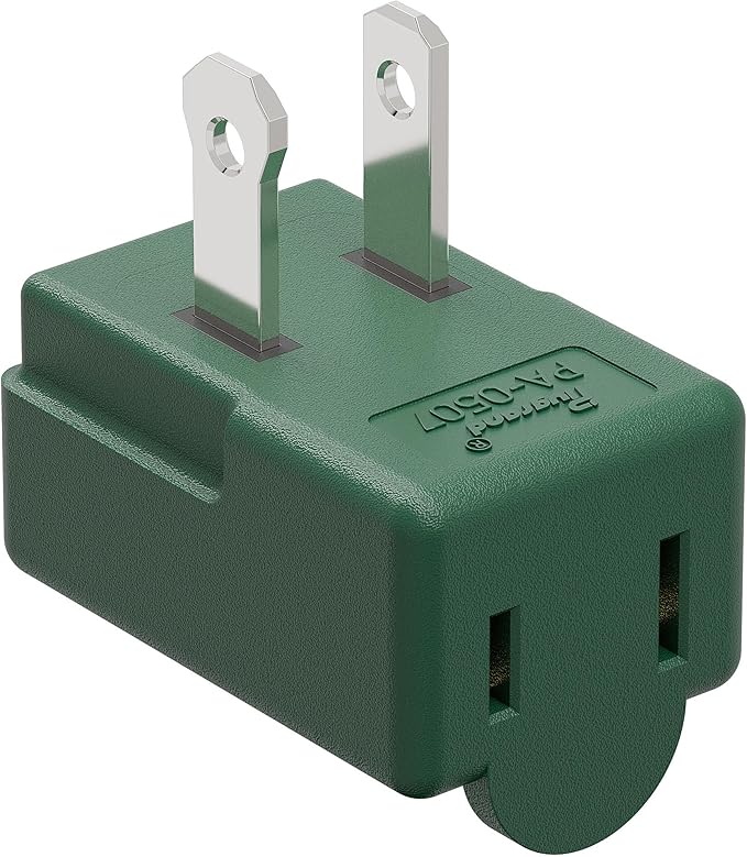 Right Angle Adapter,2-Prong 90 Degree Upward Angled AC Adapter, Polarized 2-Prong L Type Adapter, Vertical Right Angled Down Angle Power Adapter, PA-0507G Green Color