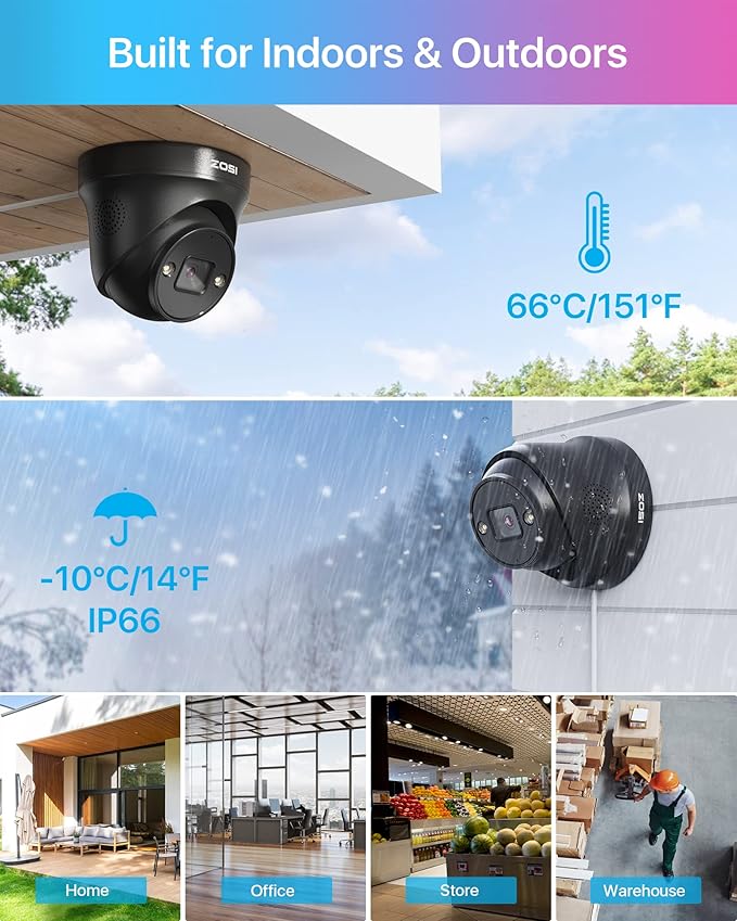 ZOSI 4K PoE Security Camera System,2 Way Audio,8 Ports 16CH 8MP/4K NVR with 2TB HDD,4pcs 8MP Outdoor Indoor PoE IP Cameras,Person Vehicle Detection,Spotlight Color Night Vision,for 24/7 Recording