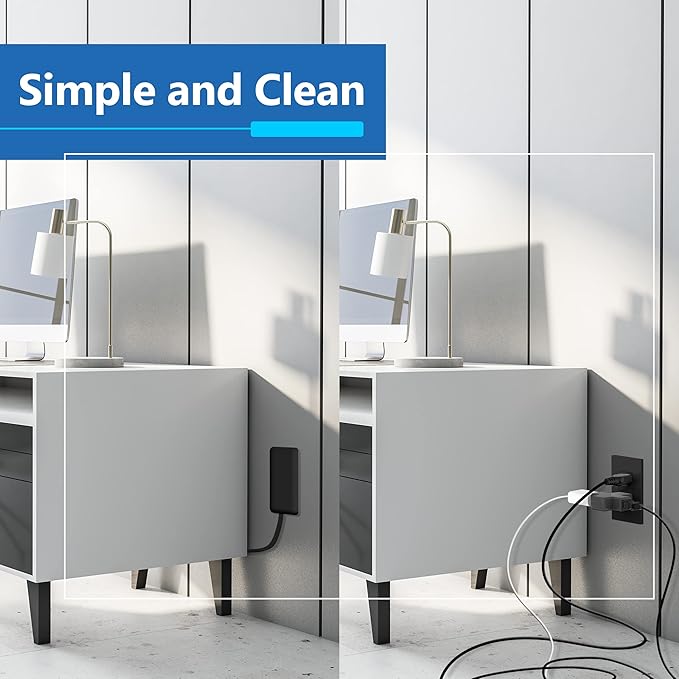 LIDER Flat-Face Outlet Extender with 3 Receptacles, Ultra-Thin Wall Plate Plug with Cord Extender and 3-Outlet Power Strip, 3ft Cord, LWE3-315-BK2P, ETL-Listed, Black, 2 Pack