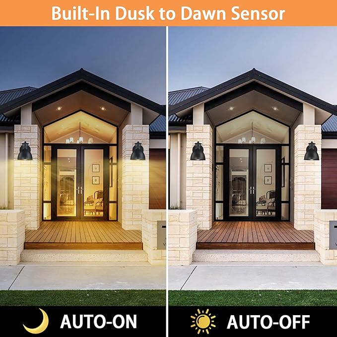 2 Pack Outdoor Motion Sensor Light, Anti-rust Waterproof Wall Light Fixtures, Dusk to Dawn Outdoor Lighting, A19 Base Outdoor Lights for Patio Garage Porch Barn House Garden Backyard (Bulbs Included)