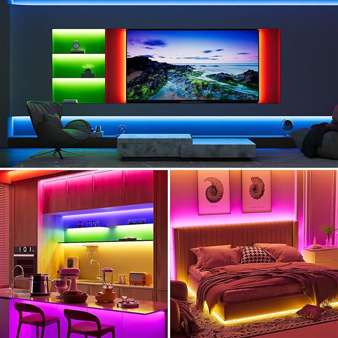 MIWISE RGB COB LED Strip Light 32.8ft/10m,Color Changing Dimmable Super Bright Strip Light 24V,Work with Alexa/Google Assistant/Tuya Multicolor Flexible Tape Light,for TV,Bedroom,Party DIY Decoration