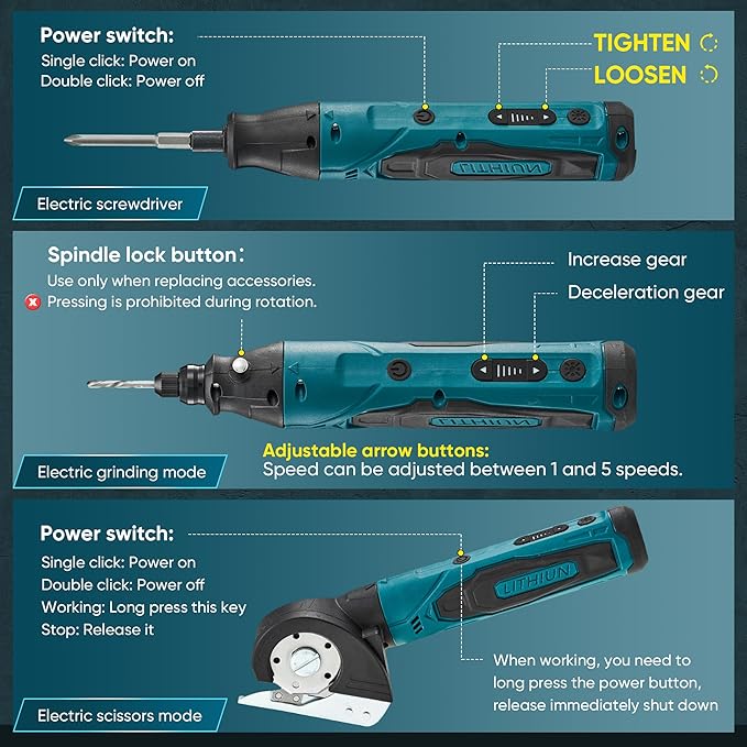 Saker 4-in-1 Electric Screwdriver Cordless, Detachable Tool Head for Box Cardboard Cutter & Rotary Tool, LED Flashlight, 2.5N.M, Home Tool Kits for House Repair, Handyman, DIY(65 Pieces)