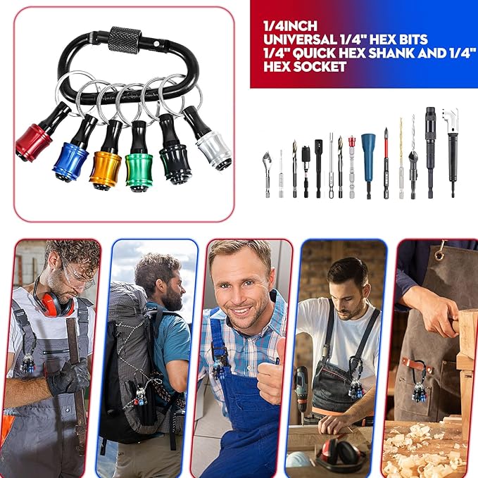 12Pcs Bit Holders 1/4 Socket, Hex Shank Screwdriver Bit Holder for Impact Driver Drill Bit Keychain Extension Bar Quick Release Easy Change, Screwdriver Bit Holders for Tools & Home Improvement Gift