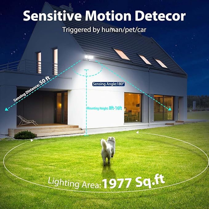 iMaihom 150W Motion Sensor Outdoor Lights, 15000LM LED Security Lights Motion Sensor Light Outdoor, 3 Adjustable Heads LED Flood Light, Group Remote Control, 3 Mode IP65 Exterior Floodlight for Yard