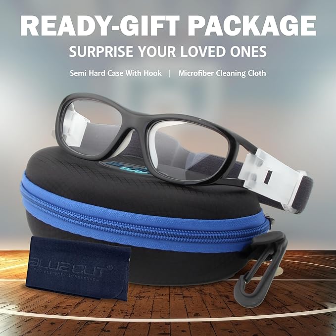 BLUE CUT Safety Basketball Goggles For Kids for Outdoor Sports Activities Anti Fog Replaceable to Prescription Lenses