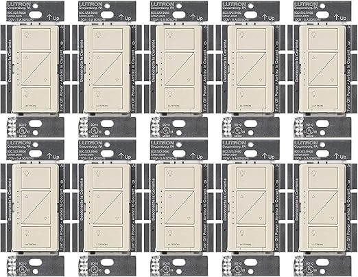 Lutron Caseta Original Smart Dimmer Switch (Lutron Smart Hub Required), for LED Lights, 150 Watt, Single-Pole/3-Way, No Neutral Required, PD-6WCL-LA, Light Almond, 10 Pack