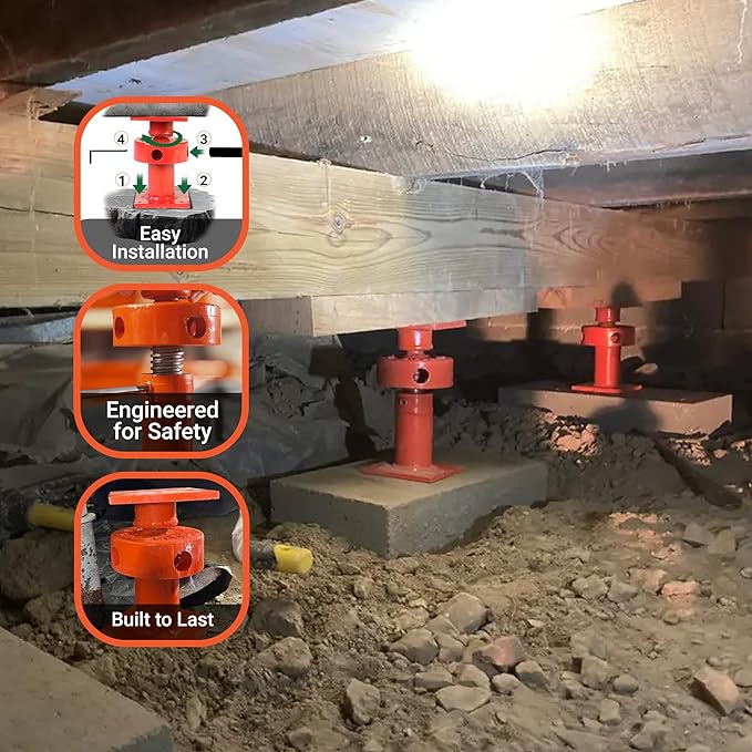 Ellis Manufacturing Adjustable Mini Screw Jack Post – House Jack for Foundation, Floor Leveling, and Concrete Bracing – 15,000 lb Max Load Capacity – 2.5" Adjustment