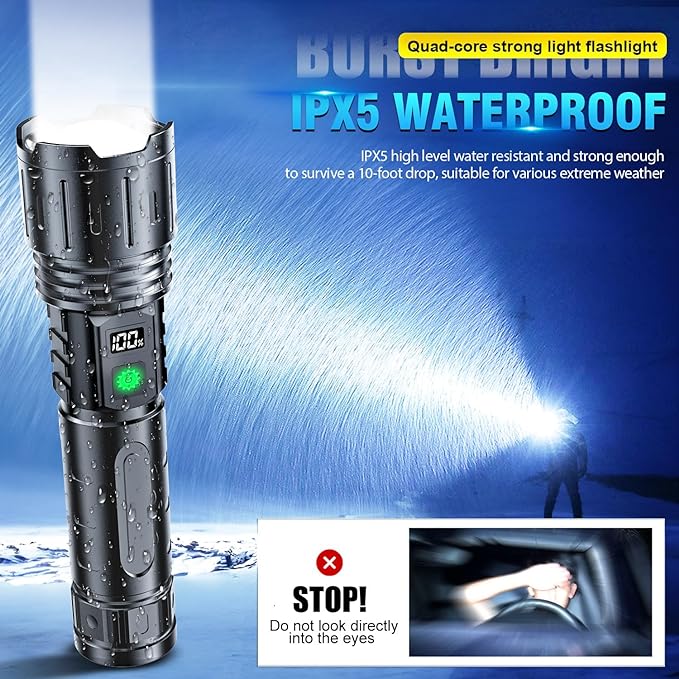 Tactical Rechargeable Flashlights 2000 High Lumens - 20H Runtime, Long Beam Super Bright LED Pocket Flash light IPX5 Waterproof for Camping, 5 Modes, Zoomable, Compact Flashlight for Camping, 2pcs