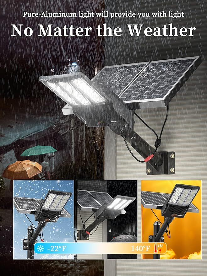 Ofuray OL-10000W Solar Street Lights Outdoor,50,000mAh Solar Parking Lot Security Lights Commercial up to 720,000Lm Distance,IP67 Street Dusk to Dawn with Remote Control for Street,Barn