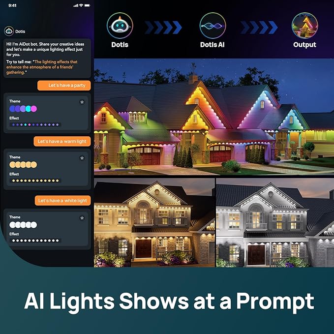 Linkind Permanent Outdoor Lights HP5,100ft Smart AI RGBTW Christmas Lights, 85 Scenes Modes for Daily Holiday Christmas Decorations,IP67 Waterproof, Works with Alexa,Google Assistant