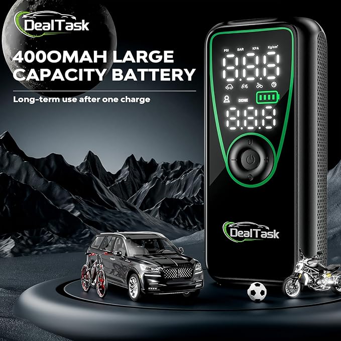 Tire Inflator Portable Air Compressor,150PSI Fast Inflation with 4000mAh Battery, Digital Pressure Gauge, LED Light,Auto Shut-Off Portable Air Compressor for Car, Motor, Bicycle, Balls and More