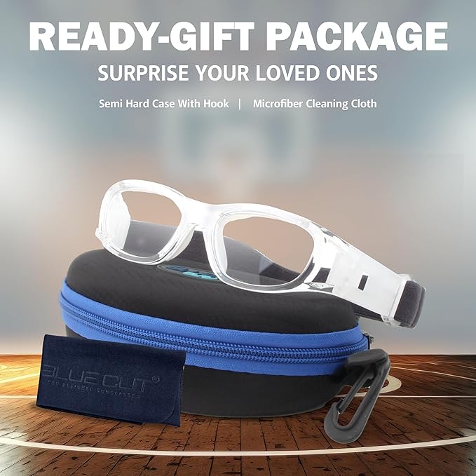 BLUE CUT Safety Basketball Goggles For Kids for Outdoor Sports Activities Anti Fog Replaceable to Prescription Lenses