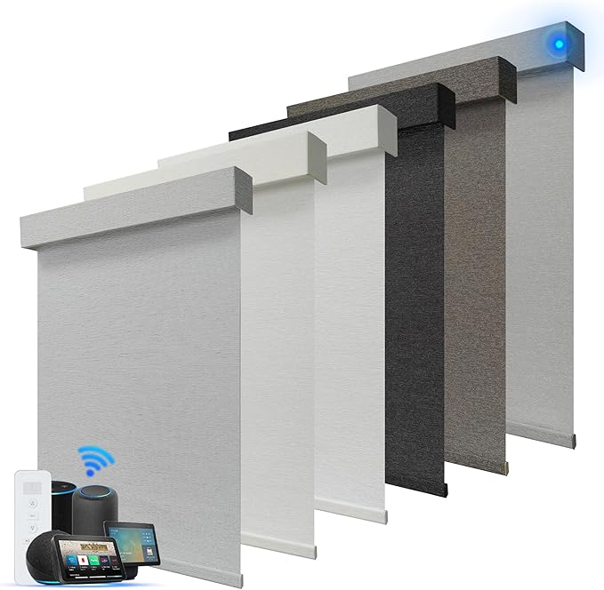 Motorized Blinds with Remote, Light Filtering Smart Roller Blinds Compatible with Apple Homekit Google Home and Alexa, Automatic Window Blinds Customize, Grey