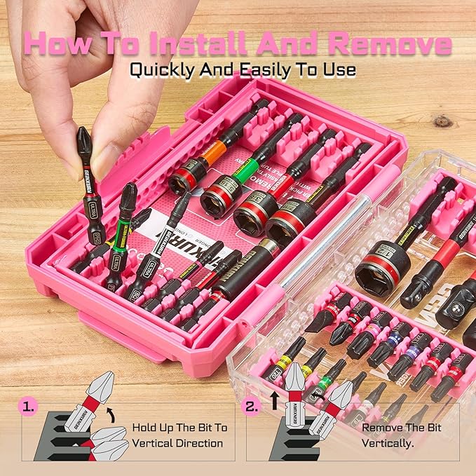 61Pieces Impact Screwdriver Bits Set, Magnetic S2 Steel 1”/2”Phillips/Square/Torx/Slotted Bits Tips,Impact Bit Holder and Nut Driver and Socket Adapter with Storage Box Case