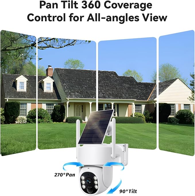4G LTE Cellular Security Camera, No WiFi Security Camera Outdoor Wireless Solar Powered, Built-in SIM Card, 2K Color Night Vision, Human Detection Alerts, with 64G SD Card, 2-Way Audio, 360° Live View