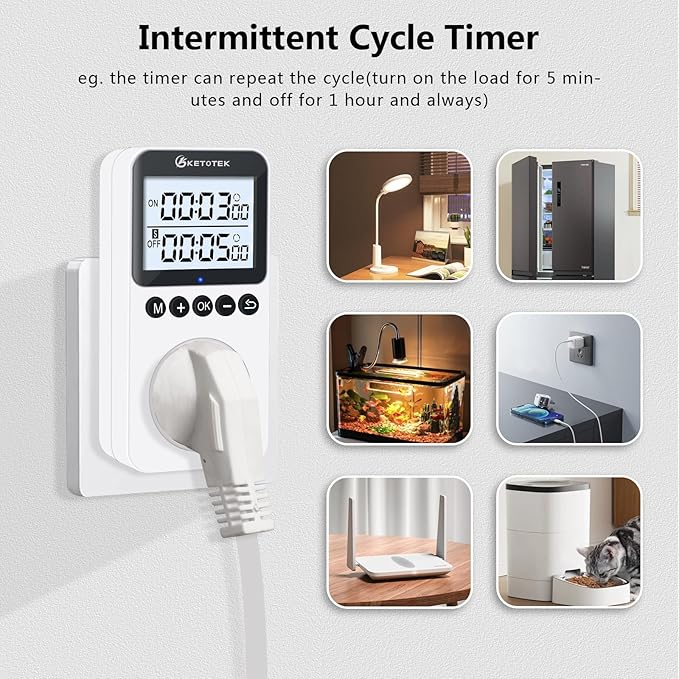 KTTS02 Digital Timer Outlet Plug in Timer Switch Socket Indoor Infinite Repeat Cycle Electrical Timer Switch, Countdown Timers for Lights,Aquarium,Pets Home Appliances