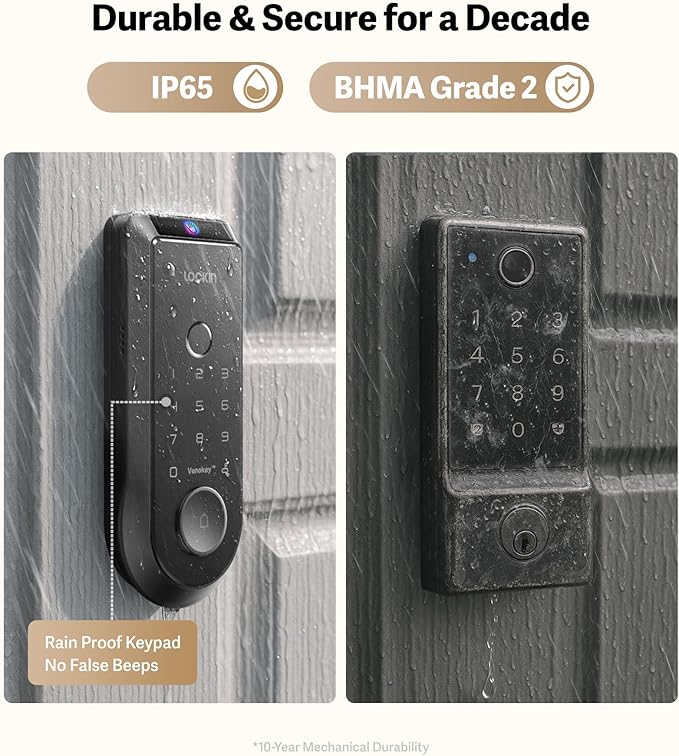 Lockin Veno Smart Lock with Palm Vein, Keyless Entry Smart Locks for Front Door with Doorbell, Fingerprint Lock Built-in WiFi, App Remote Control, 7-Month Battery Life, IP65 Waterproof