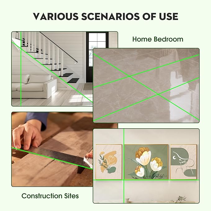 5 Lines Laser Level Tool 360 Self Leveling Precision Cross Line with Tripod, Indoor & Outside Green Laser Level with 2 Batteries & Toolbox for Picture Hanging, Tile Leveling
